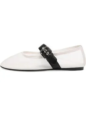 Shoes | Womens Sheer White Mary Jane Flats With Black Strap | Poshmark
